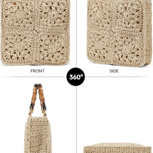 Beach Straw Bag For Women: Large Handbag Cute Purse With Bambo Top Handle For Su - Picture 4 of 7